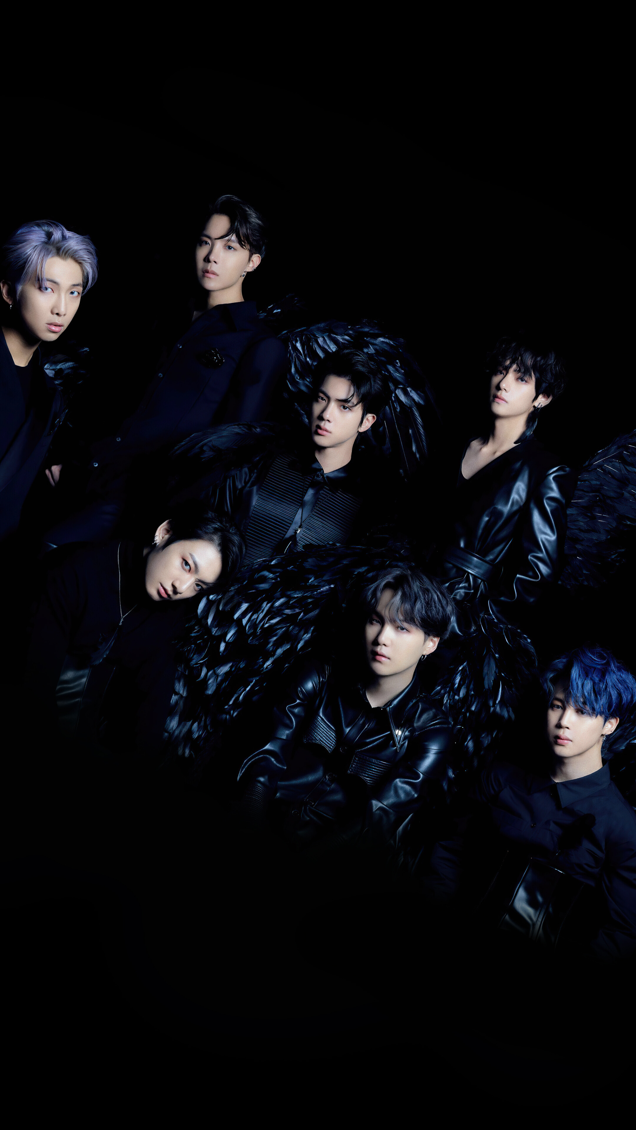 Bts, Map Of The Soul 7, All Members, Black Wings, 4k - Bts With Black Background , HD Wallpaper & Backgrounds