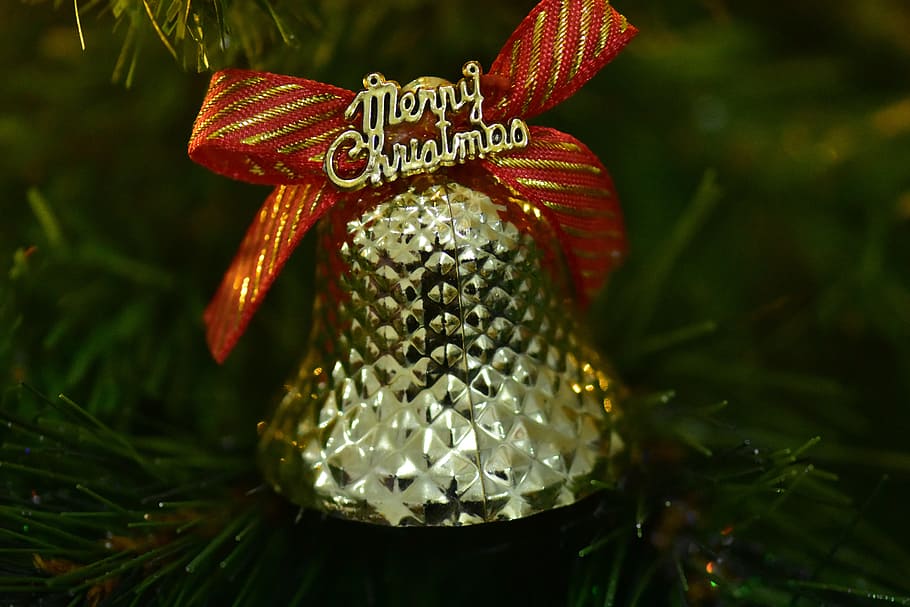 Christmas Bell, Merry Christmas, Ribbon, Xmas, Glow, - Christmas Day , HD Wallpaper & Backgrounds