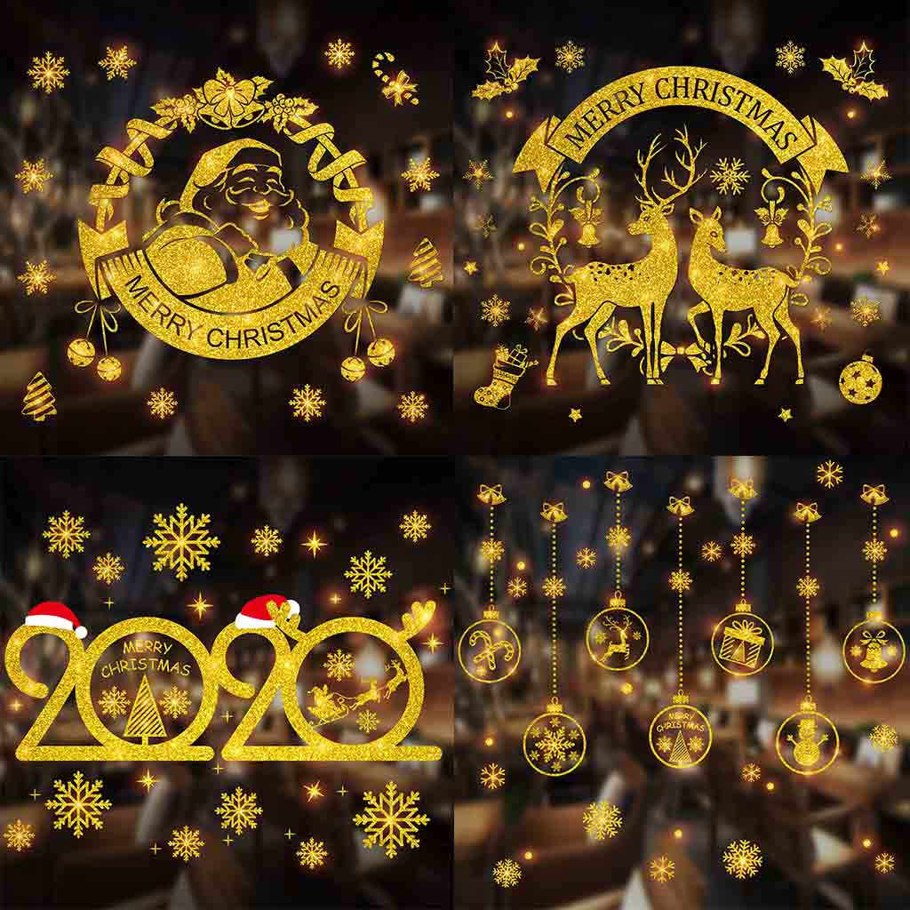 2020 Stiker Dinding Natal Diy Dekorasi Emas Wallpaper - Stickers Nouvel An 2020 , HD Wallpaper & Backgrounds