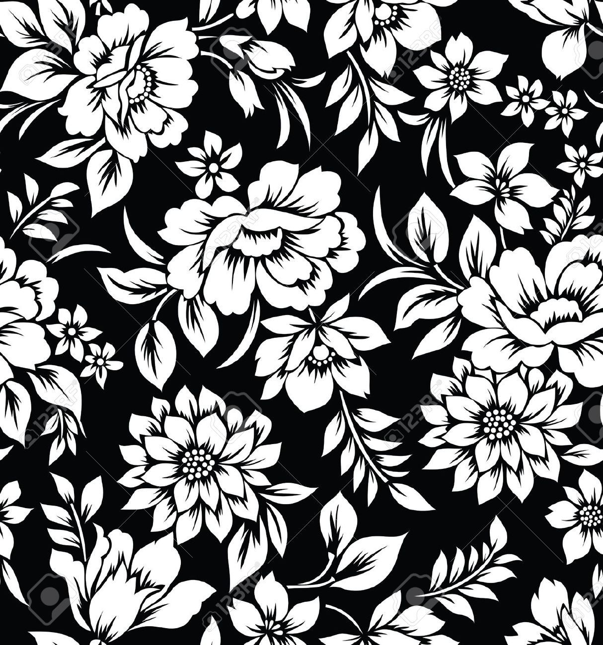 B W Floral Designs - Pattern Flower Design Black And White , HD Wallpaper & Backgrounds