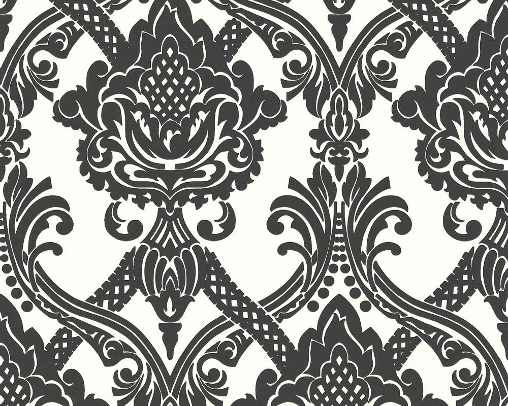 Damask Floral Wallpaper In Black And White Design By - Black And White Design Wall , HD Wallpaper & Backgrounds