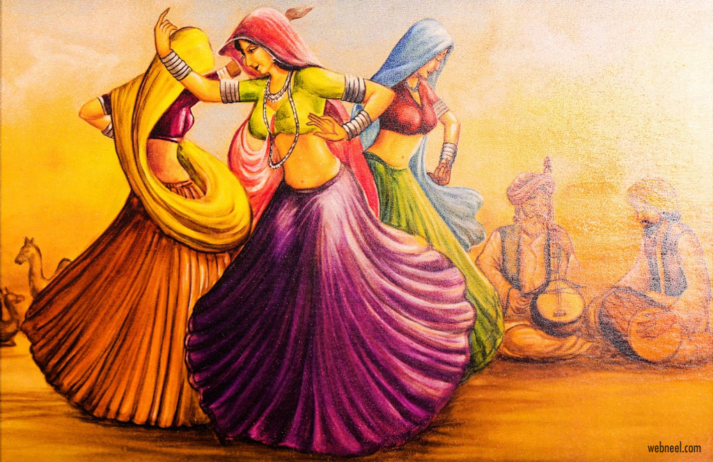 Rajasthani Painting Woman - Rajasthani Folk Dance Paintings , HD Wallpaper & Backgrounds