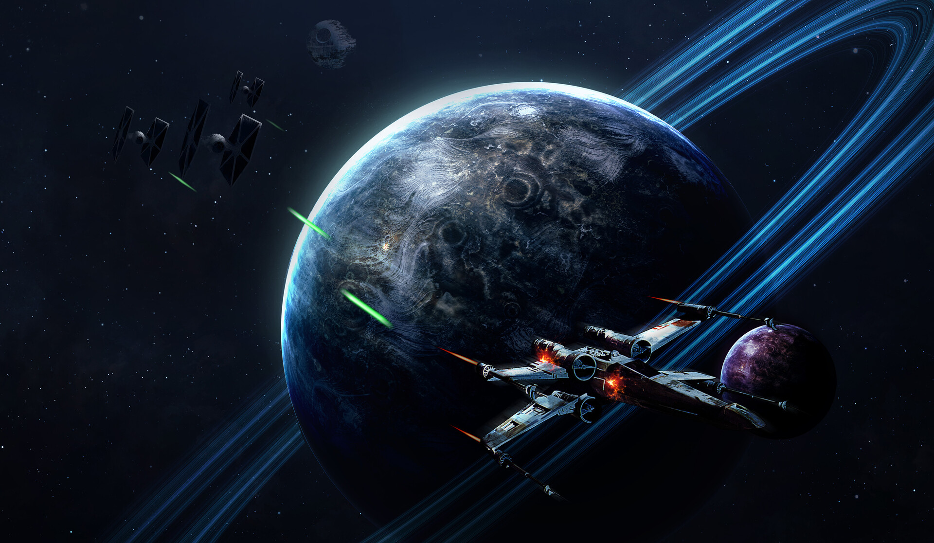 Sci Fi Star Wars X Wing Tie Fighter Planet Death Star - Star Wars Planet , HD Wallpaper & Backgrounds