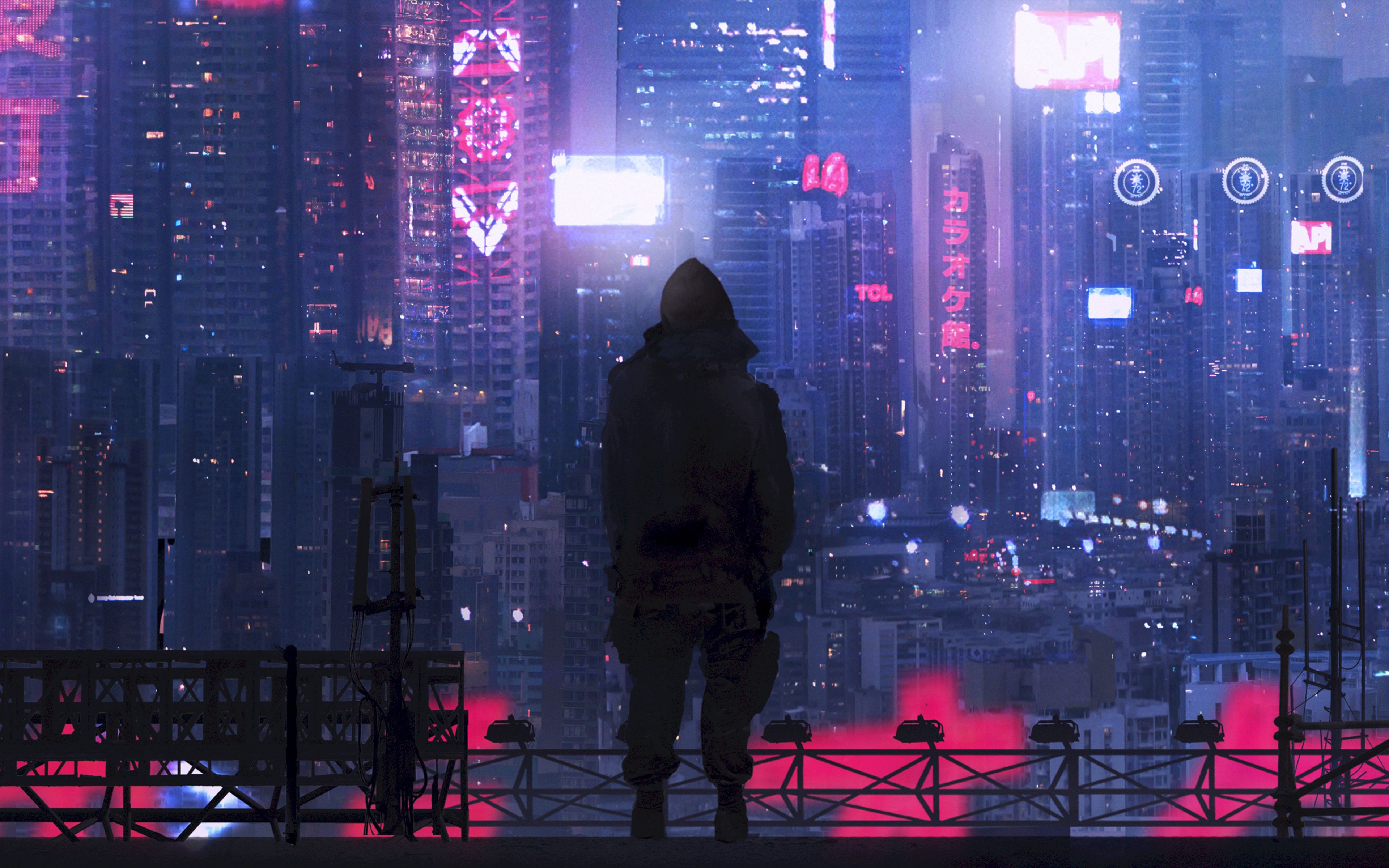 Wallpaper City, Silhouette, Art, Cyberpunk, Futurism, - Dual Monitor Wallpaper Cyberpunk , HD Wallpaper & Backgrounds