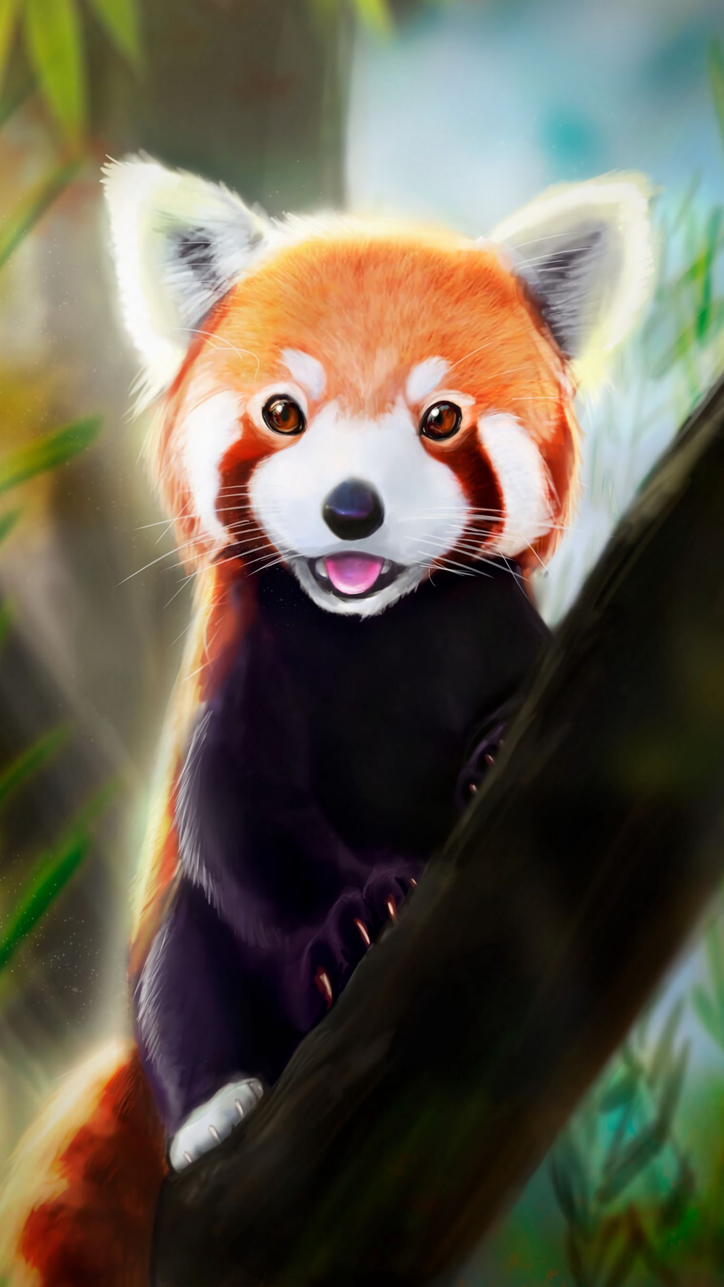 Wallpaper Red Panda, Tongue Protruding, Art, Animal, - Red Panda Wallpaper Iphone , HD Wallpaper & Backgrounds