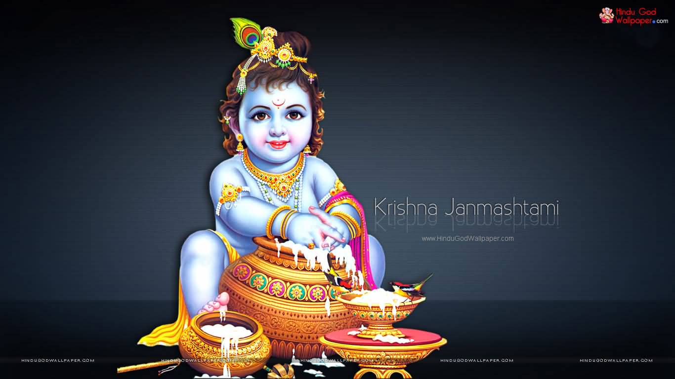 Krishna Janmashtami Greetings Wallpaper - Krishna Bhagwan , HD Wallpaper & Backgrounds