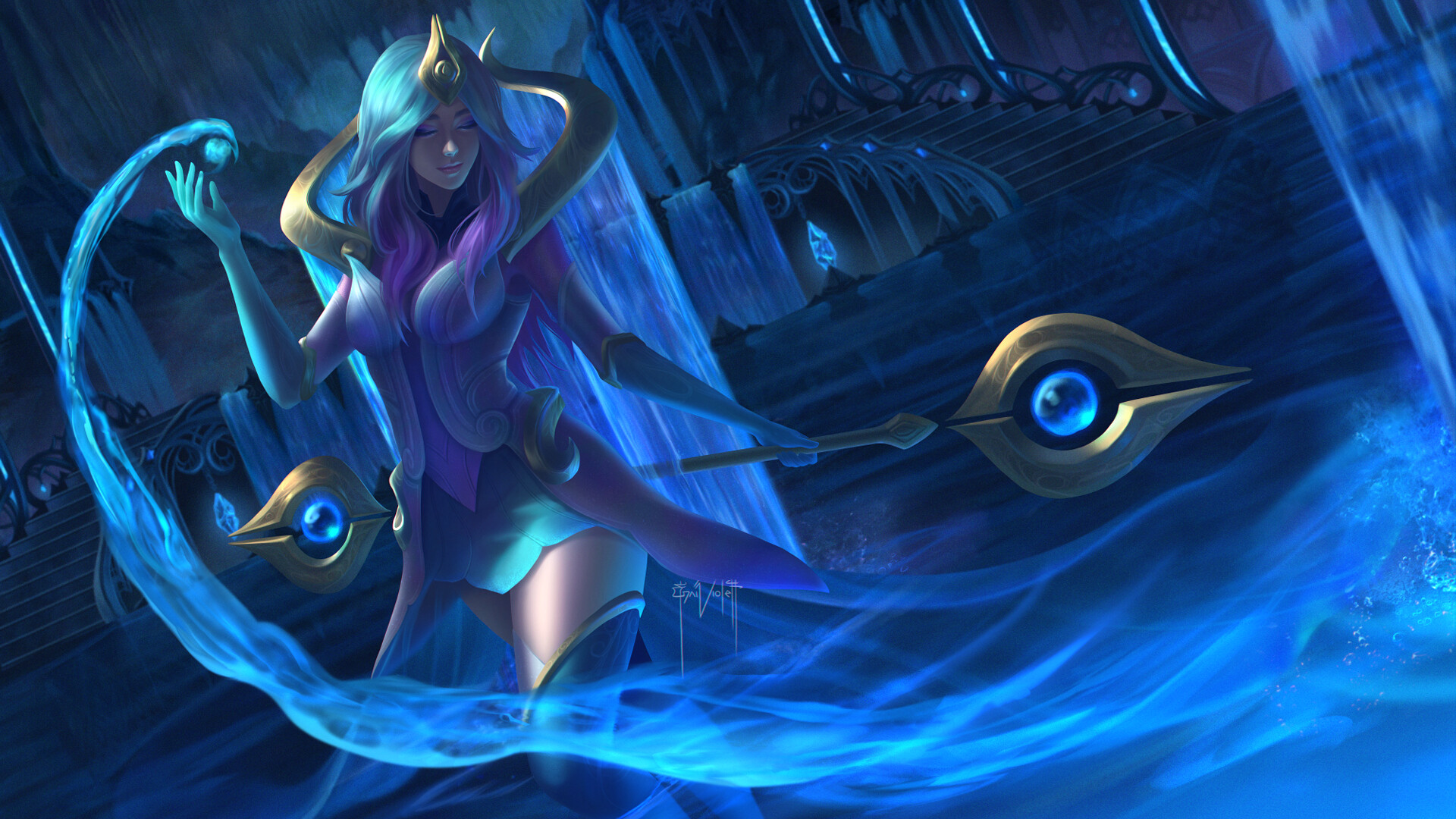 Video Game League Of Legends Lux Sorceress Staff Blue - Elementalist Lux Water Form , HD Wallpaper & Backgrounds