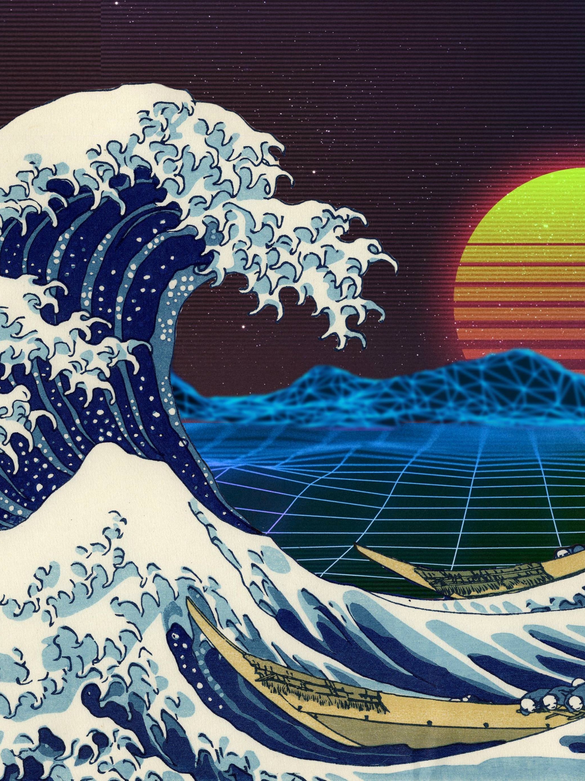 Redesigned My Retrowave Wallpaper To Be In Full 4k - Great Wave Off Kanagawa Animal Crossing , HD Wallpaper & Backgrounds