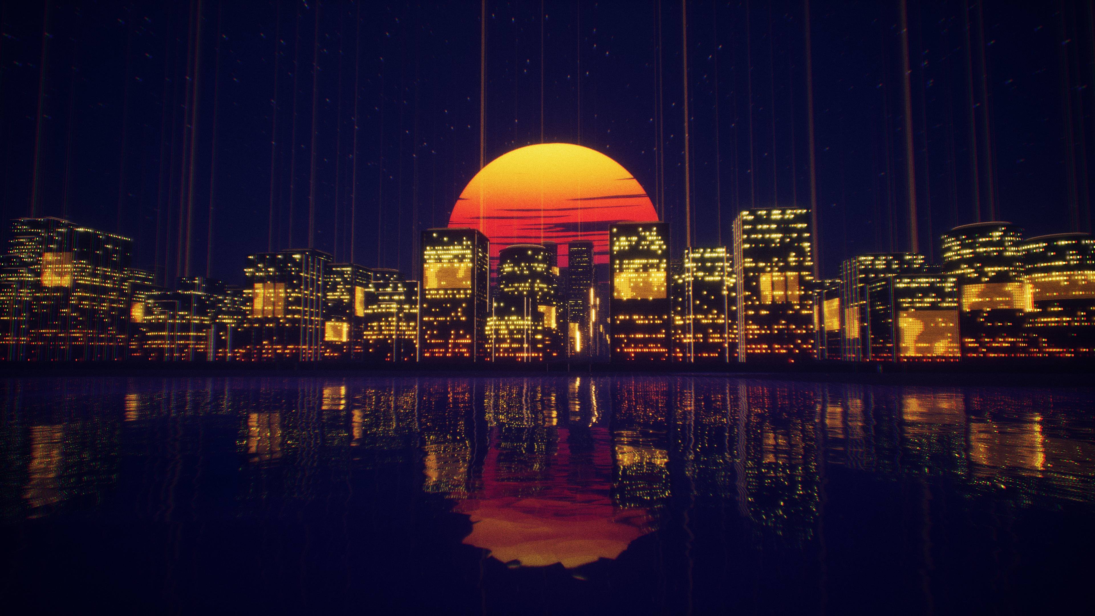 Outrun City Wallpaper - Retro Sunset Wallpaper City , HD Wallpaper & Backgrounds