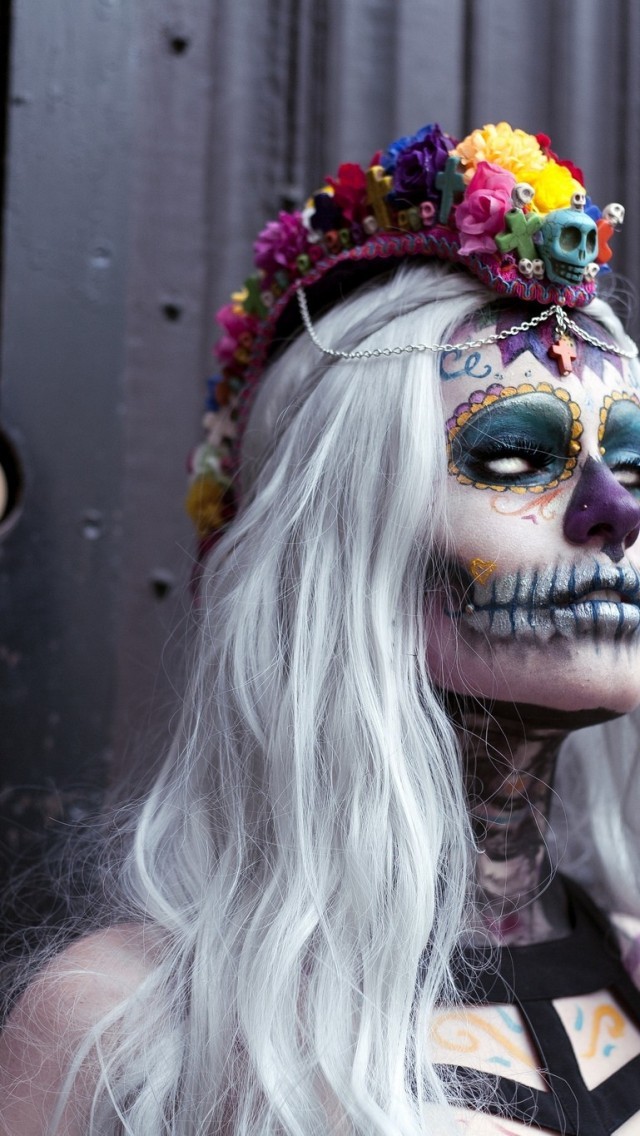 Day Of The Dead, Costume, Make-up, Dia De Los Muertos - White Hair Sugar Skull , HD Wallpaper & Backgrounds