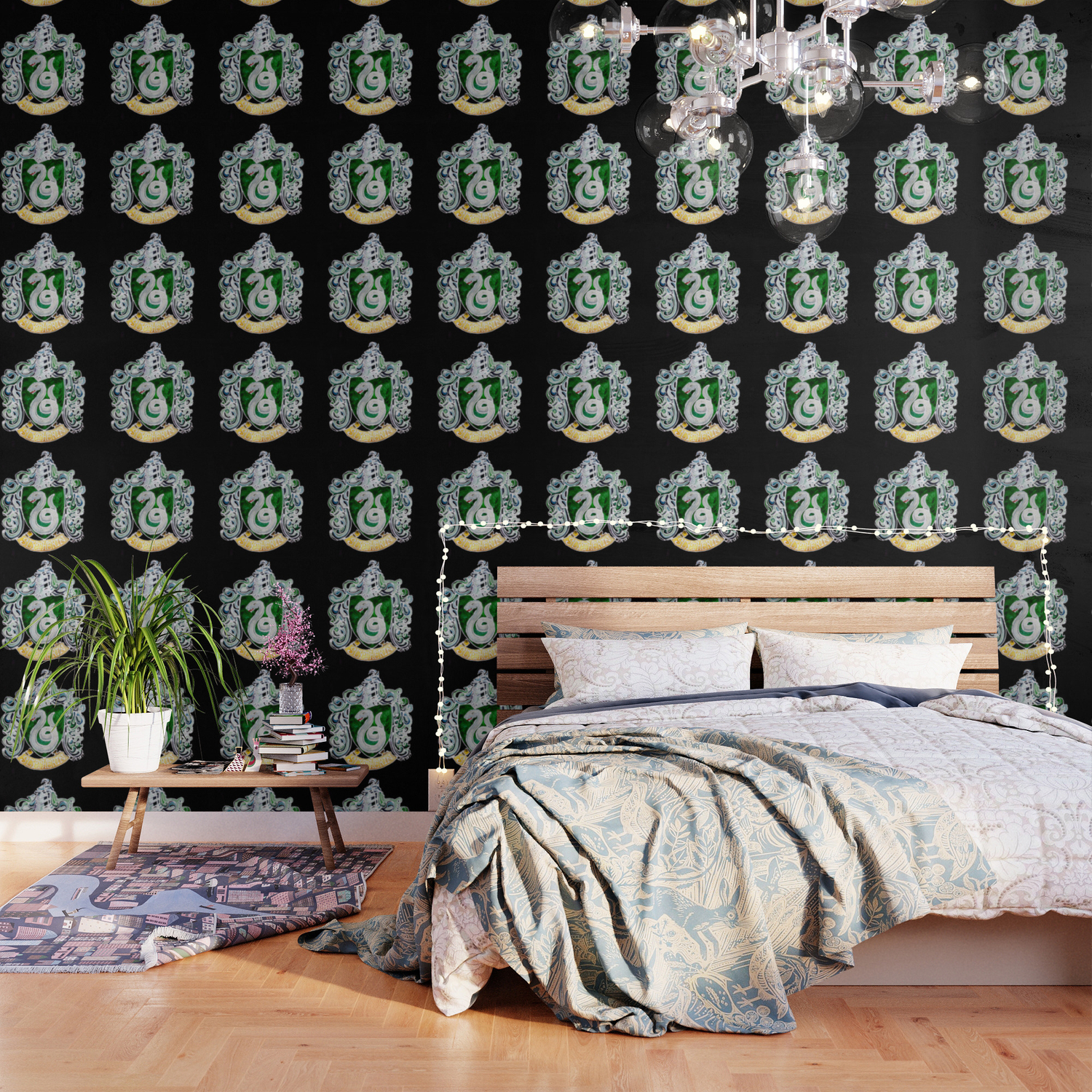 Slytherin Crest By Femmetomorrow - Blue Mid Century Modern Bedroom , HD Wallpaper & Backgrounds