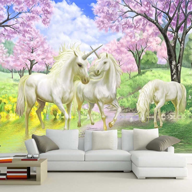 Dream Cherry Unicorn Tv Background Murals 3d Wall Murals - Unicorn Wallpaper For Bedroom , HD Wallpaper & Backgrounds