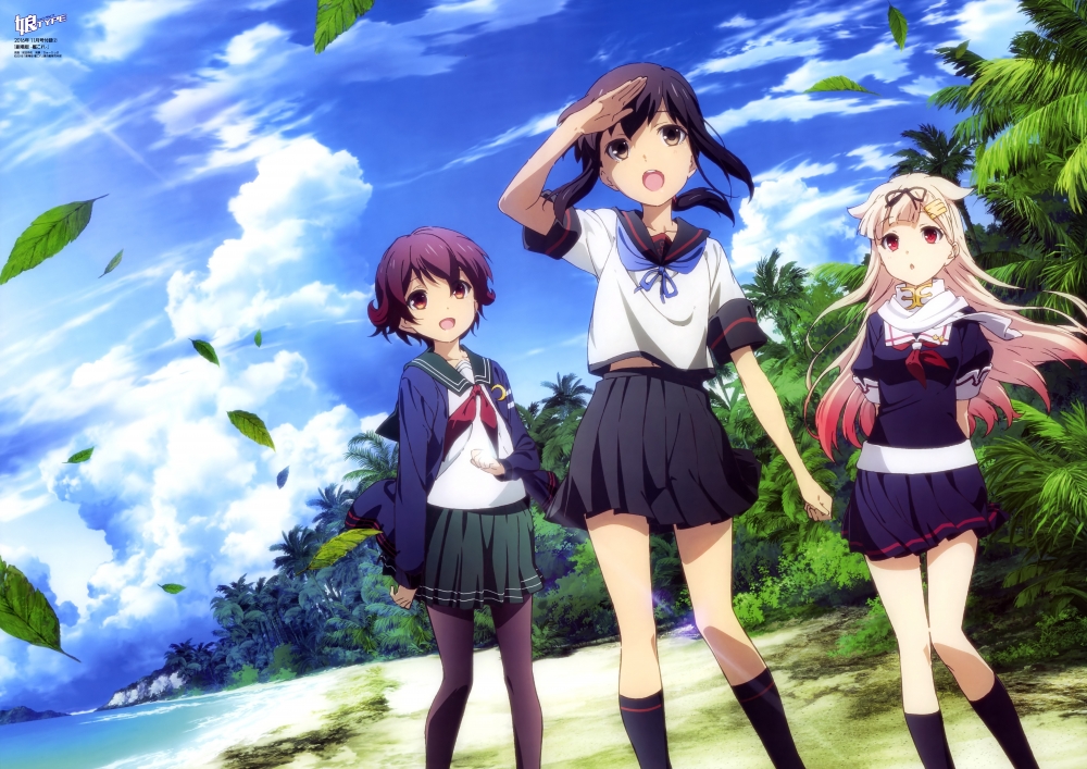 Kancolle, Fubuki, Mutsuki, Yuudachi, Windy, Leaves, - Kantai Collection Anime Fubuki , HD Wallpaper & Backgrounds