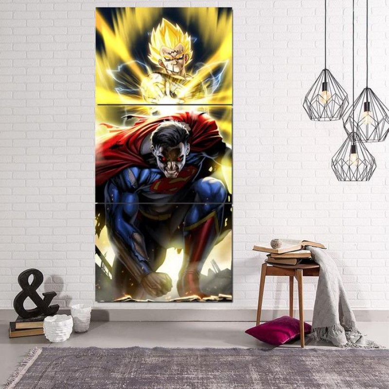 Dbz Majin Vegeta Crossing Dc Superman Cool 3pc Canva - Vegeta And Super Man , HD Wallpaper & Backgrounds