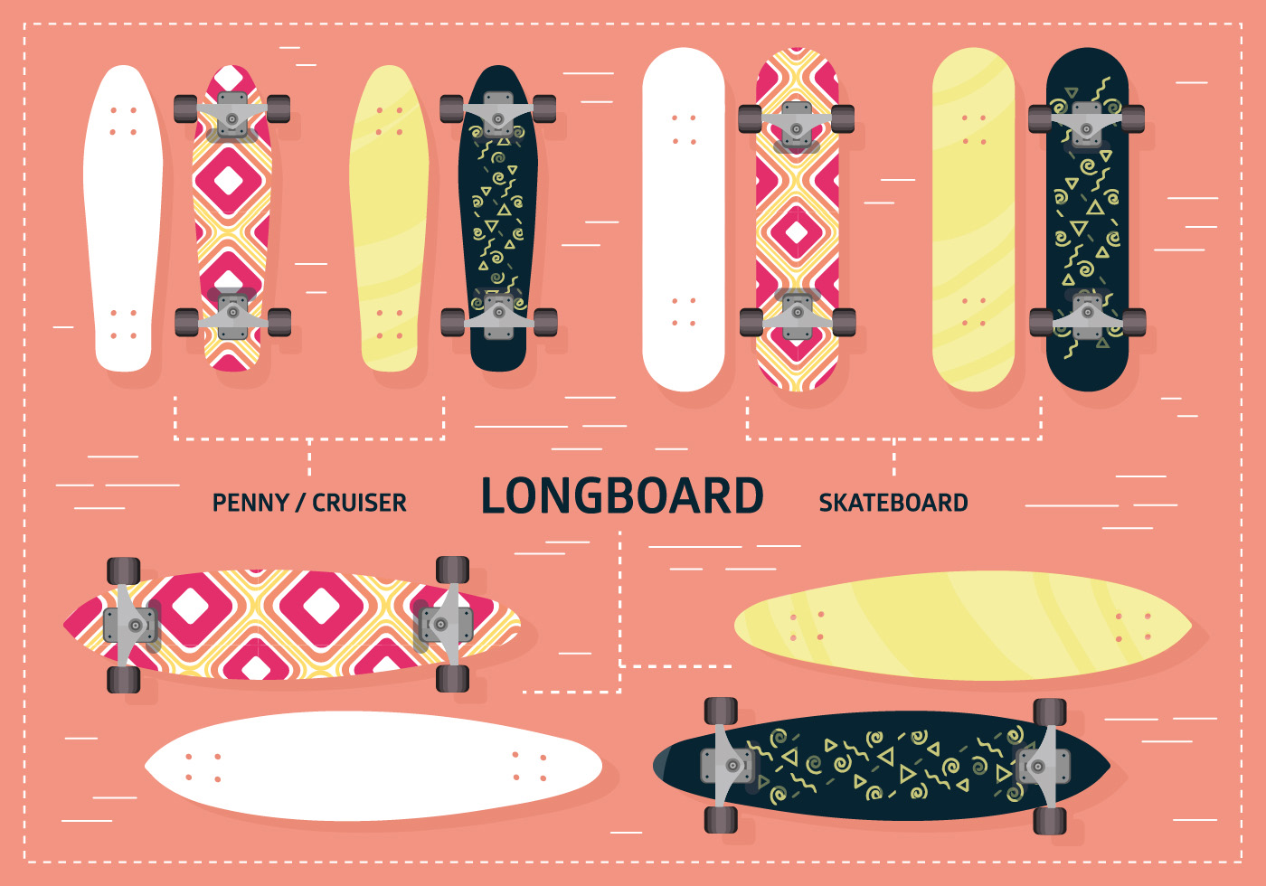 Free Longboard Vector Background - Skateboard Deck , HD Wallpaper & Backgrounds