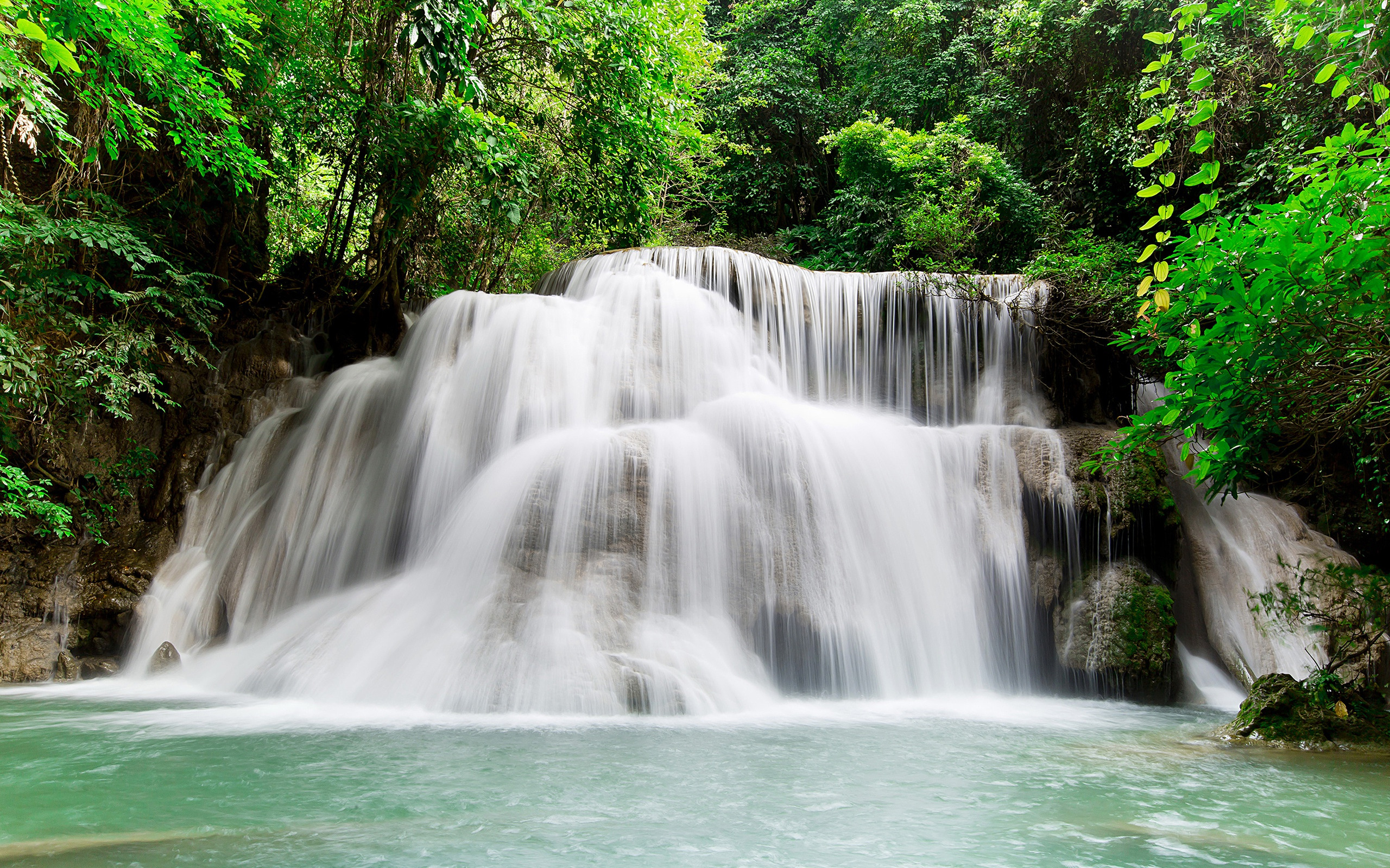 Beautiful Waterfall, Rainforest, Jungle, Kanchanaburi, - Cascadas De La Naturaleza , HD Wallpaper & Backgrounds