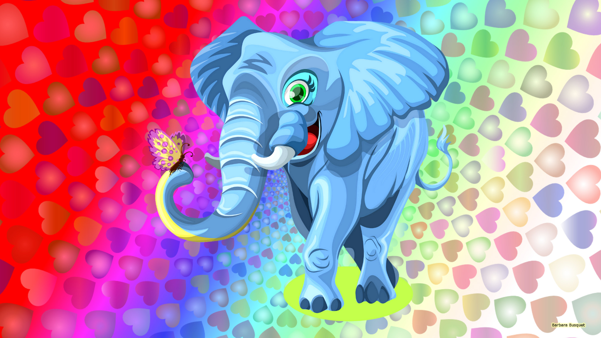 Colorful Wallpaper With Elephant And Hearts - Colorful Elephant , HD Wallpaper & Backgrounds