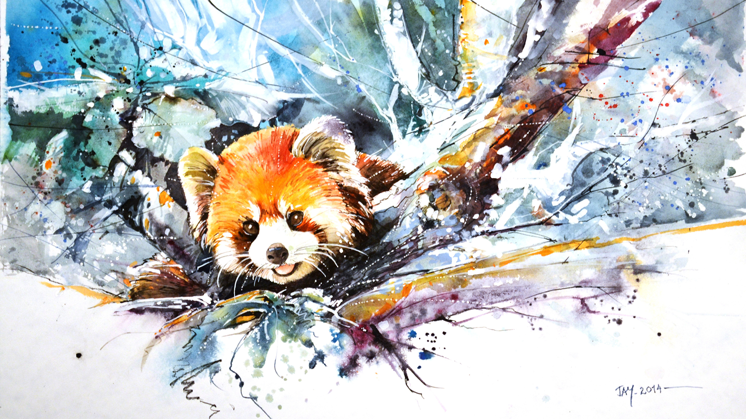 2560 X - Painting Of Red Pandas , HD Wallpaper & Backgrounds