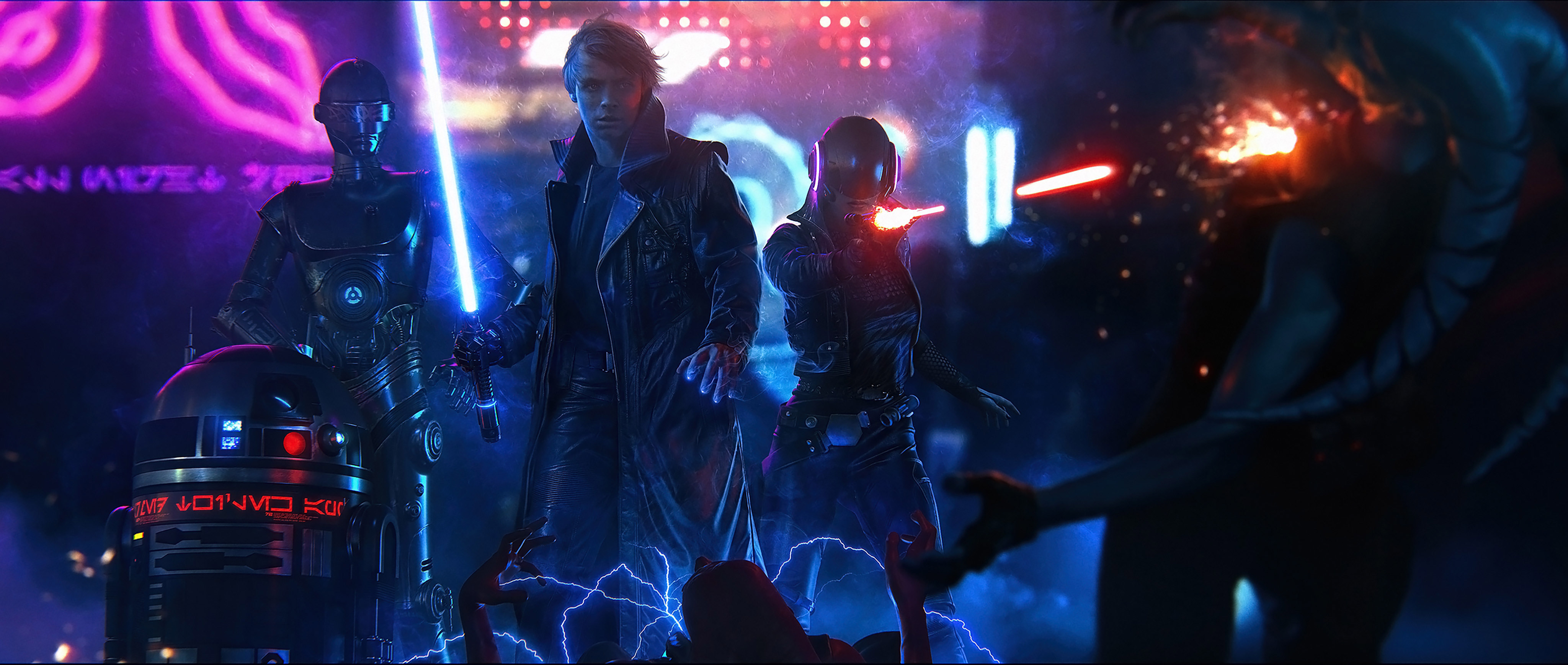 Star Wars Cyberpunk - Dark Jedi And A Renegade Princess , HD Wallpaper & Backgrounds