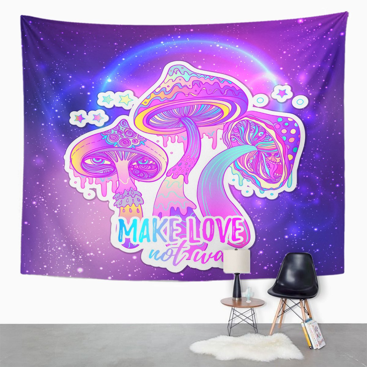 Emvency Tapestry Magic Mushrooms Psychedelic Hallucination - Neon 80s Room , HD Wallpaper & Backgrounds