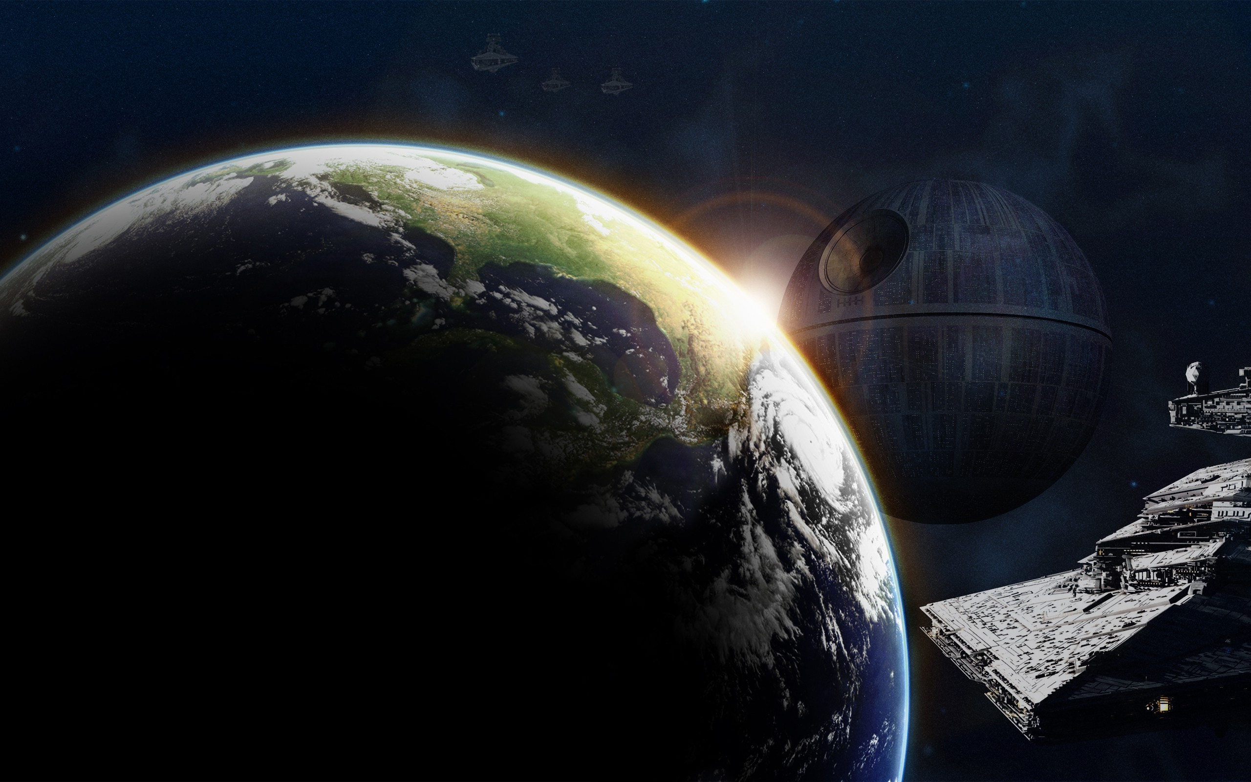 Star Wars Earth Space Art Death Star Star Destroyer - Death Star , HD Wallpaper & Backgrounds