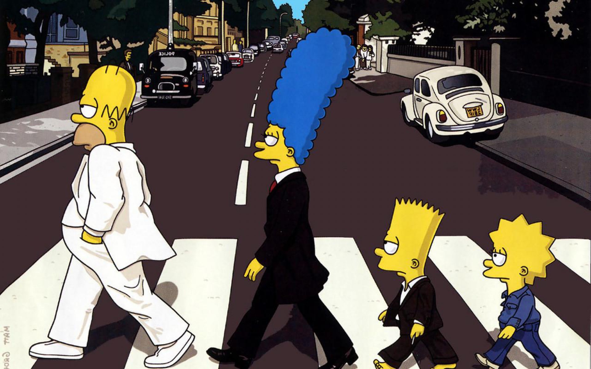 The Simpsons Beatles Abbey Road Wallpaper, A The Simpsons - Los Simpson The Beatles , HD Wallpaper & Backgrounds
