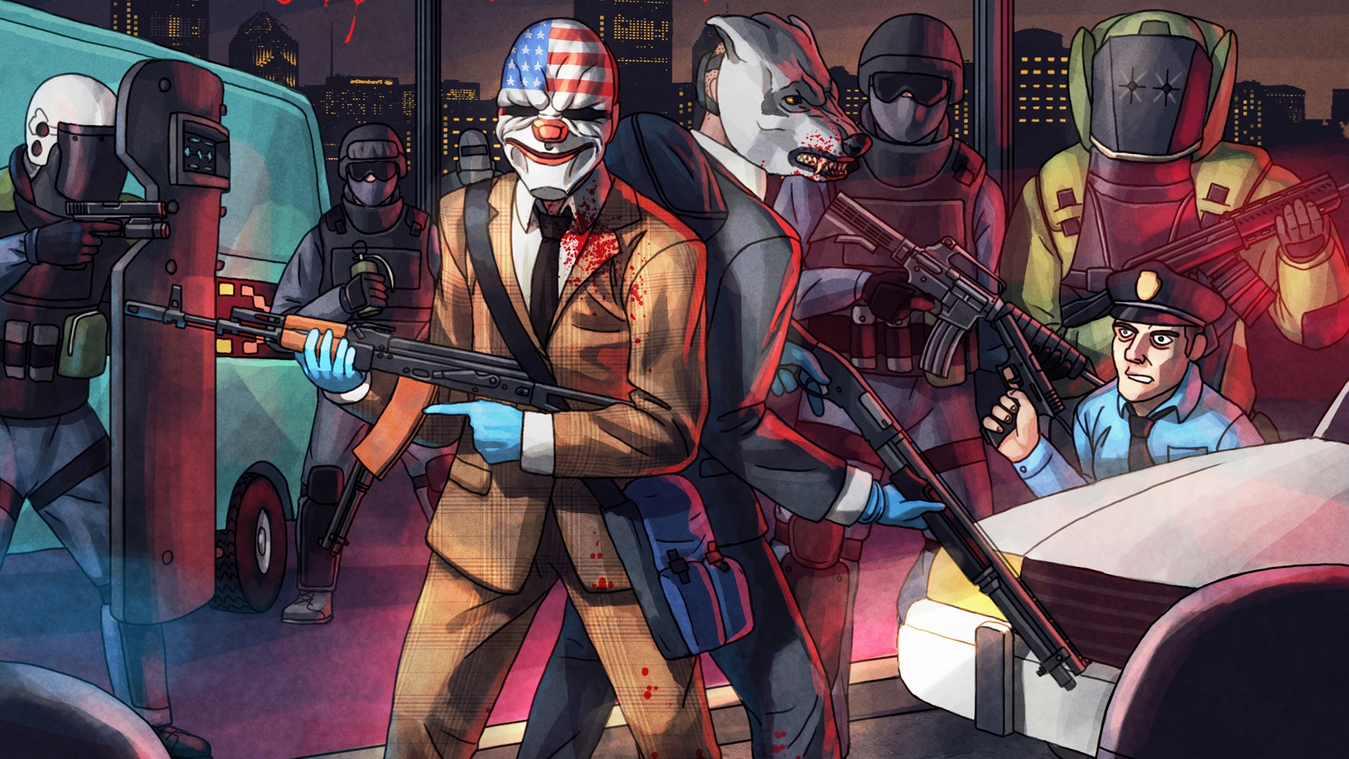 Payday 2 Dallas Wolf Art Hotline Miami - Payday 2 Hotline Miami , HD Wallpaper & Backgrounds