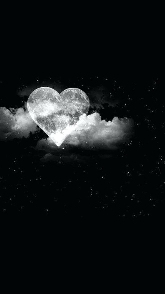 Moon On Iphone Black Night Sky Clouds Heart Phone Wallpaper - Iphone Emoji Black Background , HD Wallpaper & Backgrounds