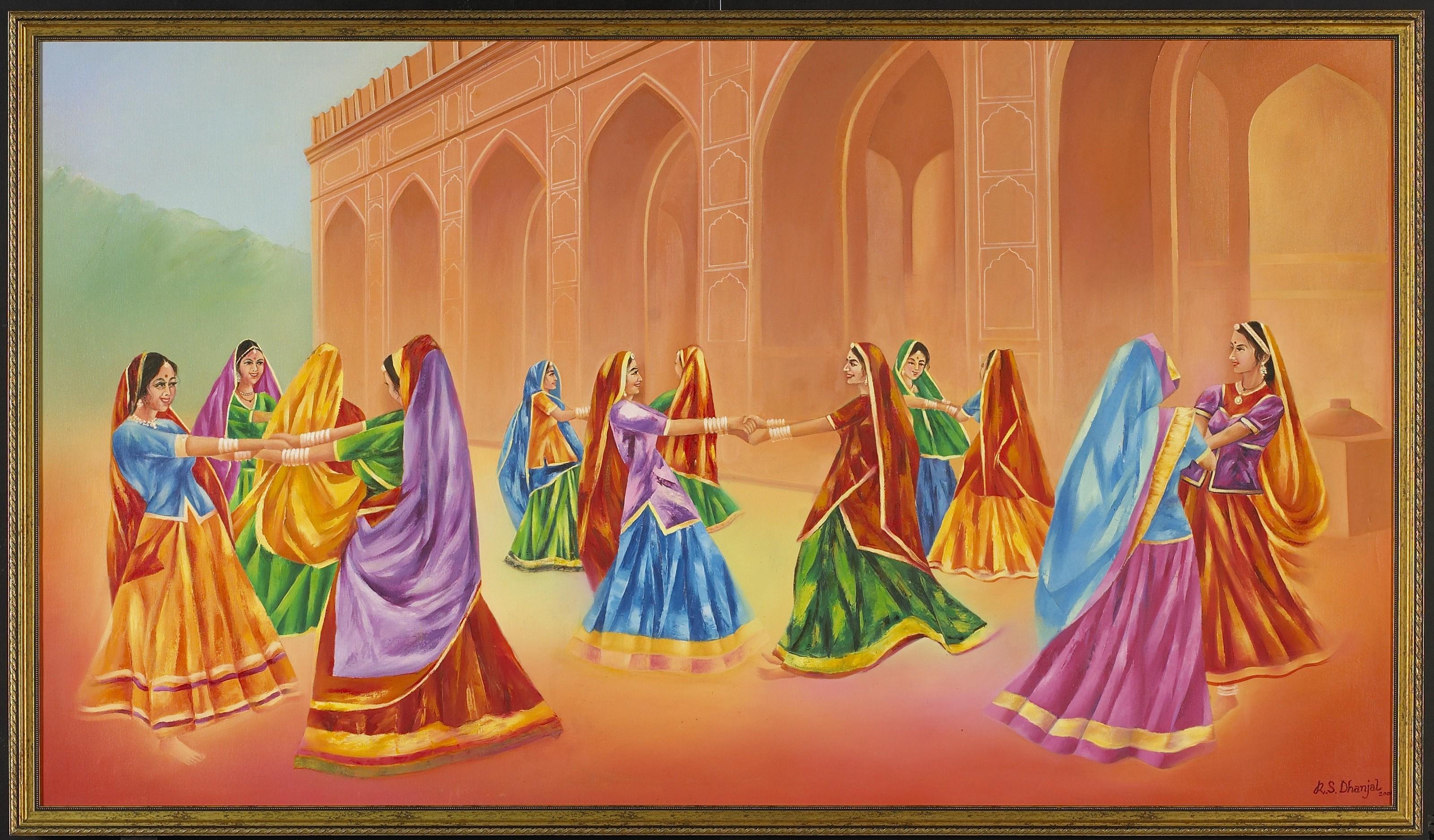 Rajasthani Wallpaper - Rajasthani Paintings Of Women Dancing , HD Wallpaper & Backgrounds