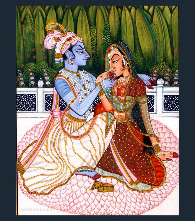 Radha Krishna Romance - Radha Krishna Beautiful Paintings , HD Wallpaper & Backgrounds