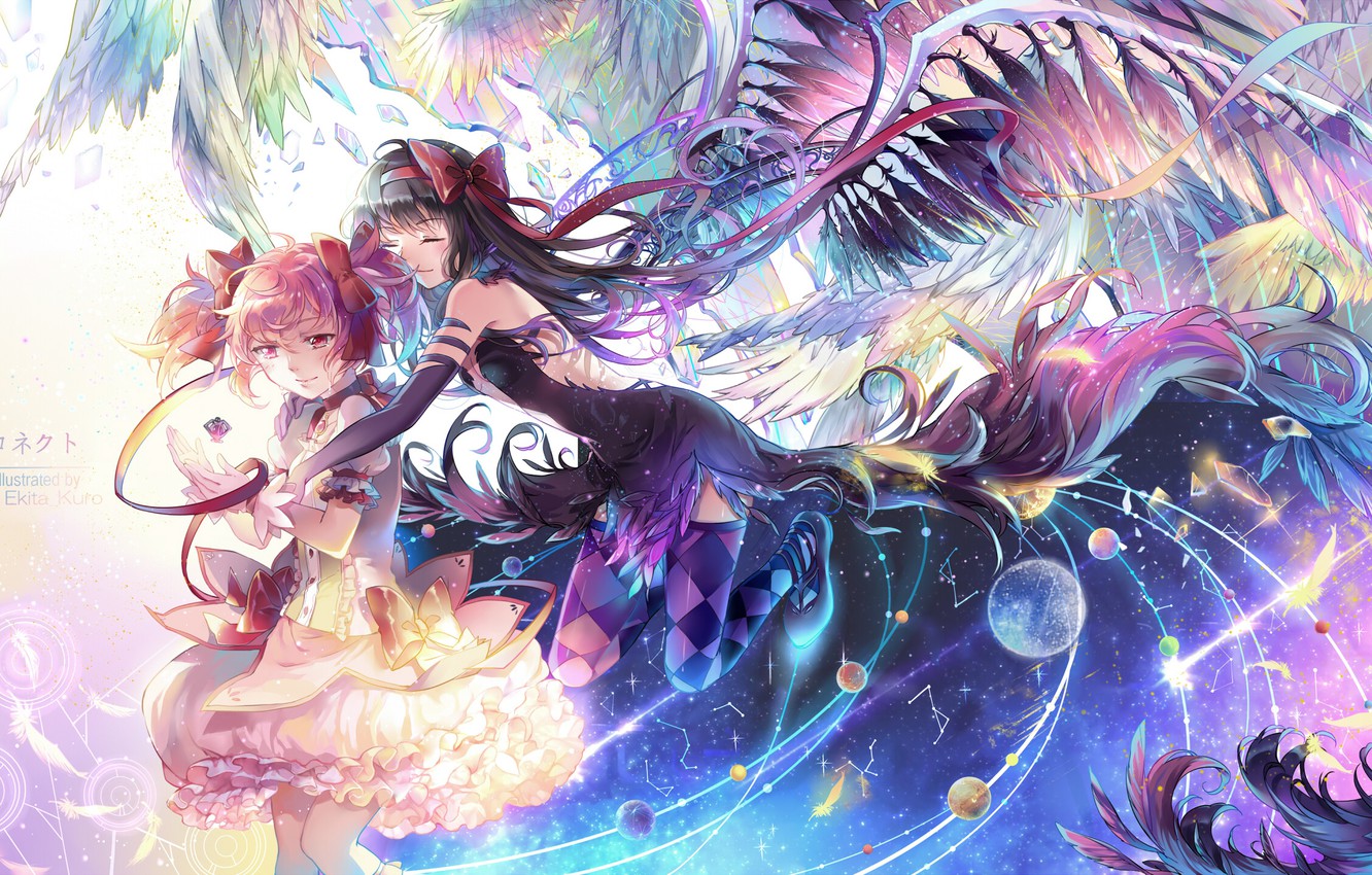 Photo Wallpaper Girls, Planet, Wings, Anime, Tears, - Homura Wallpaper Madoka Magica , HD Wallpaper & Backgrounds