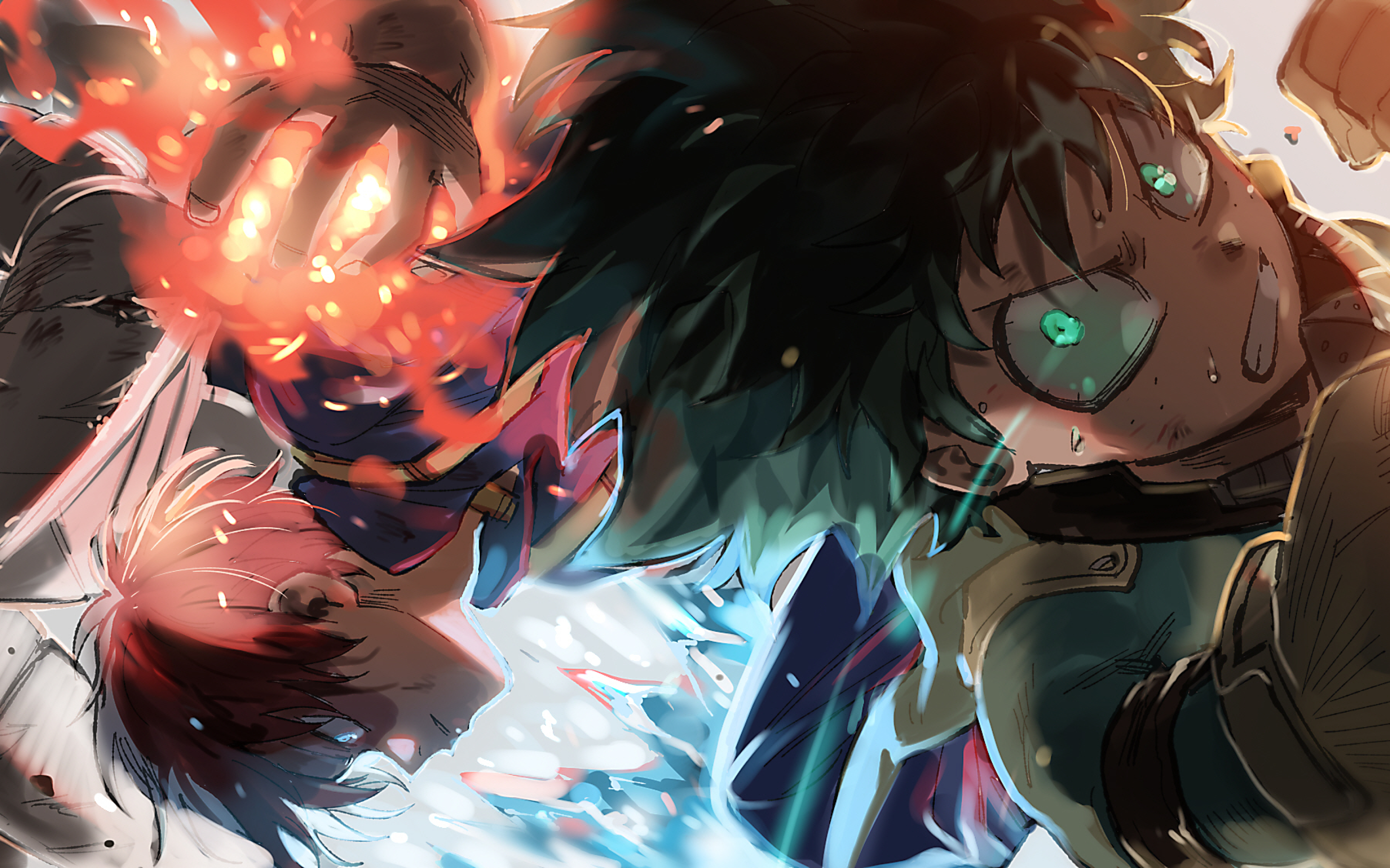 Izuku Midoriya, Shouto Todoroki, Artwork, My Hero Academia, - Deku Bakugou And Todoroki , HD Wallpaper & Backgrounds