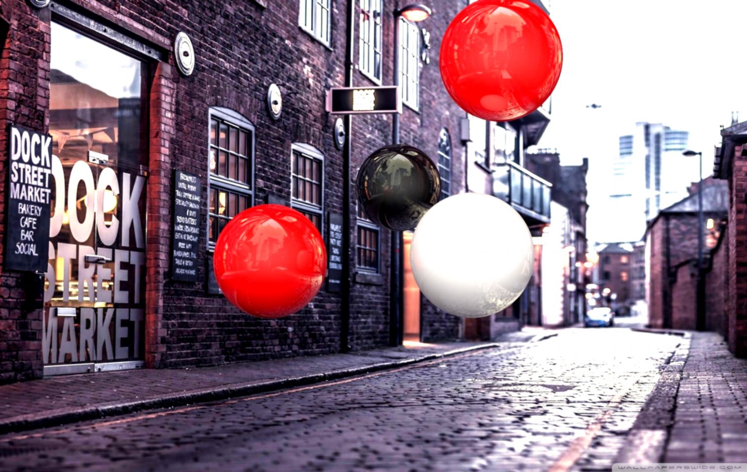 Realistic 3d Spheres On Street Hd Desktop Wallpaper - 3d Realistic , HD Wallpaper & Backgrounds