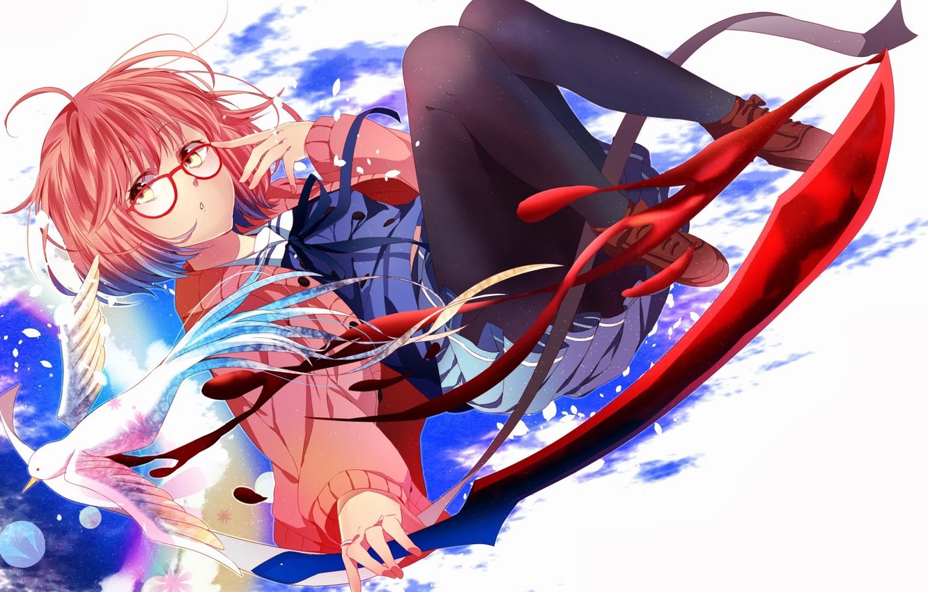 Photo Wallpaper Girl, Glasses, Anime, Art, Beyond, - Kyoukai No Kanata Mirai Kuriyama , HD Wallpaper & Backgrounds