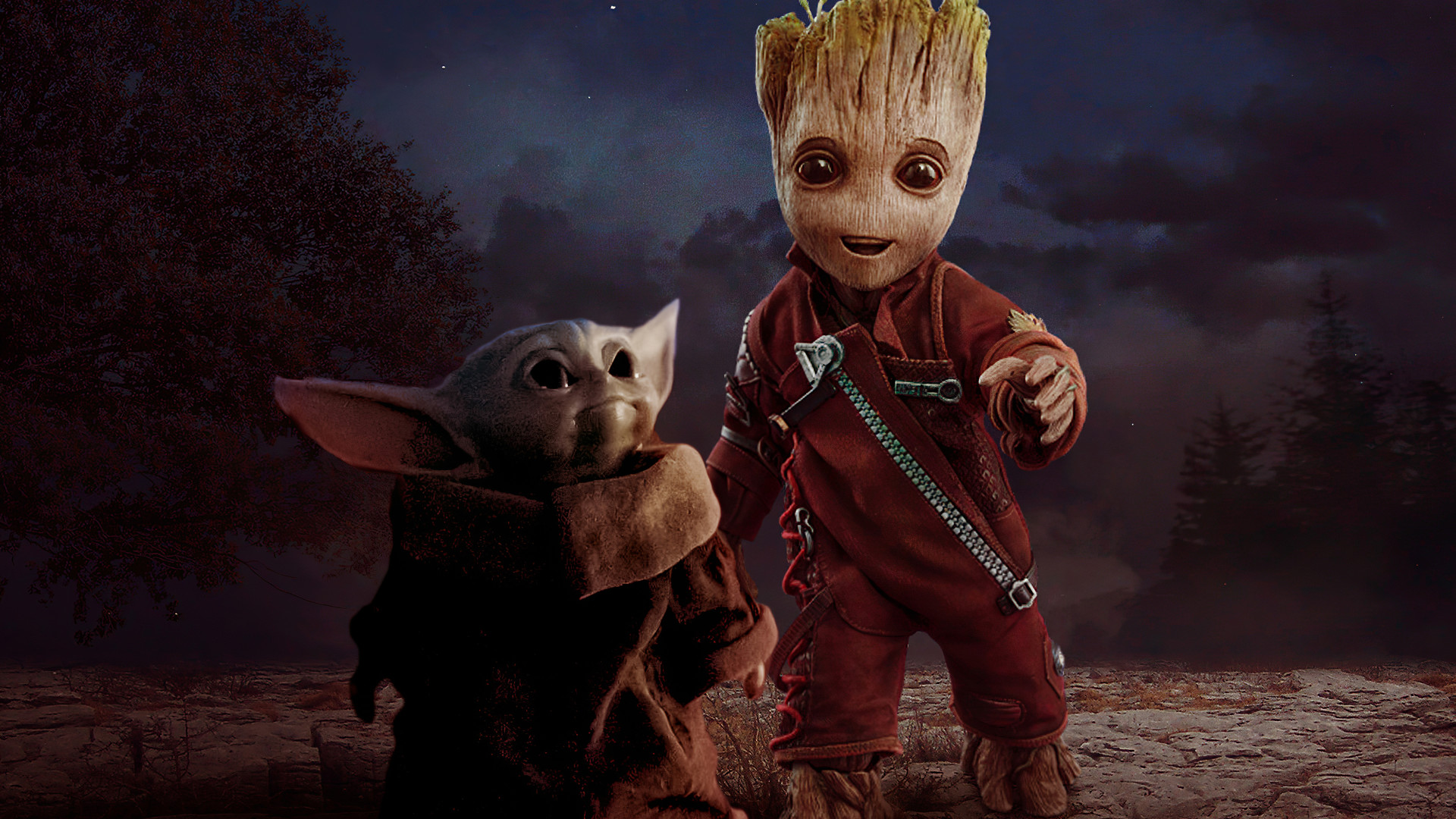 Baby Groot And Baby Yoda , HD Wallpaper & Backgrounds