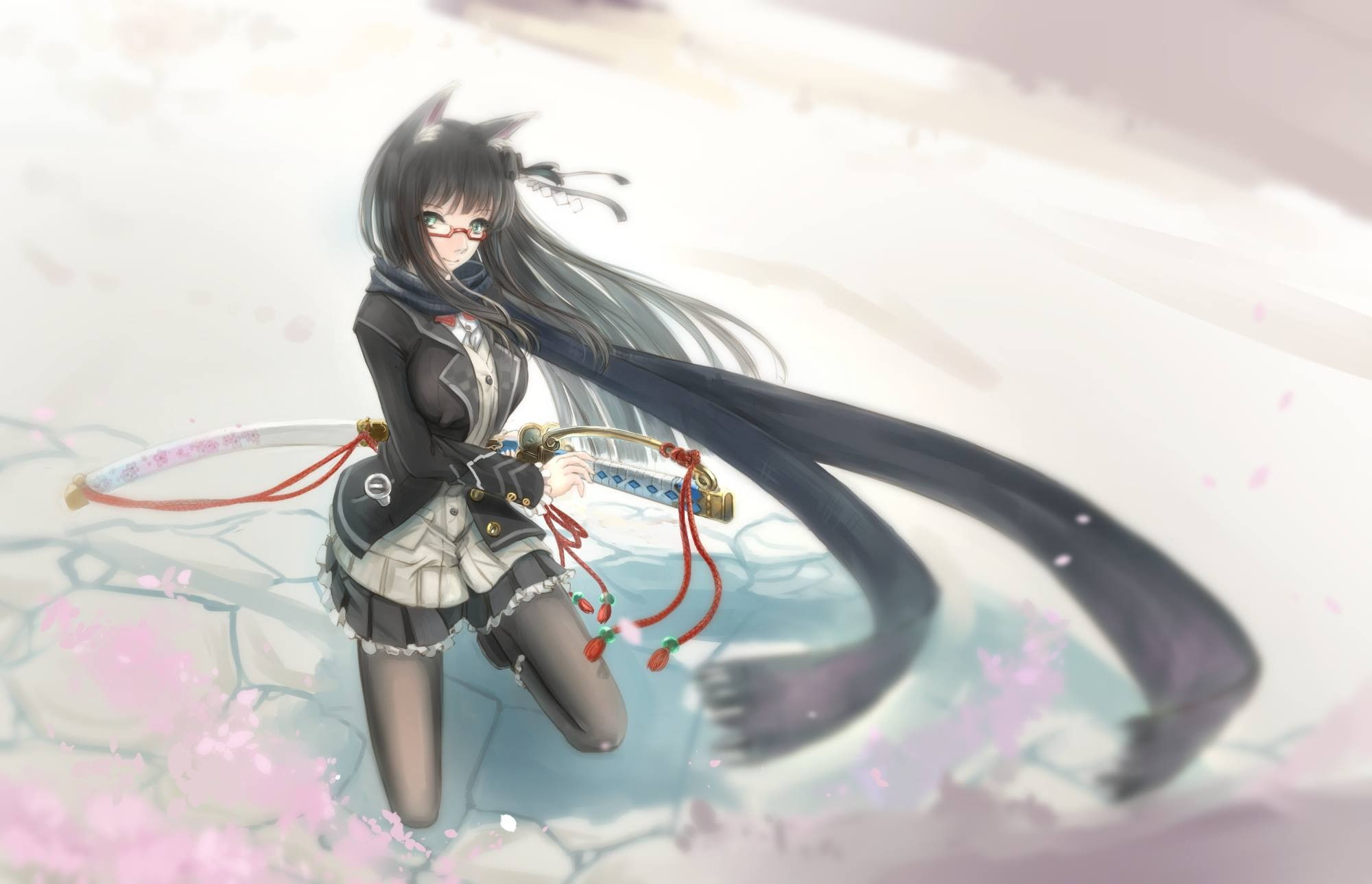 Anime Girl Katana With Black Hair , HD Wallpaper & Backgrounds