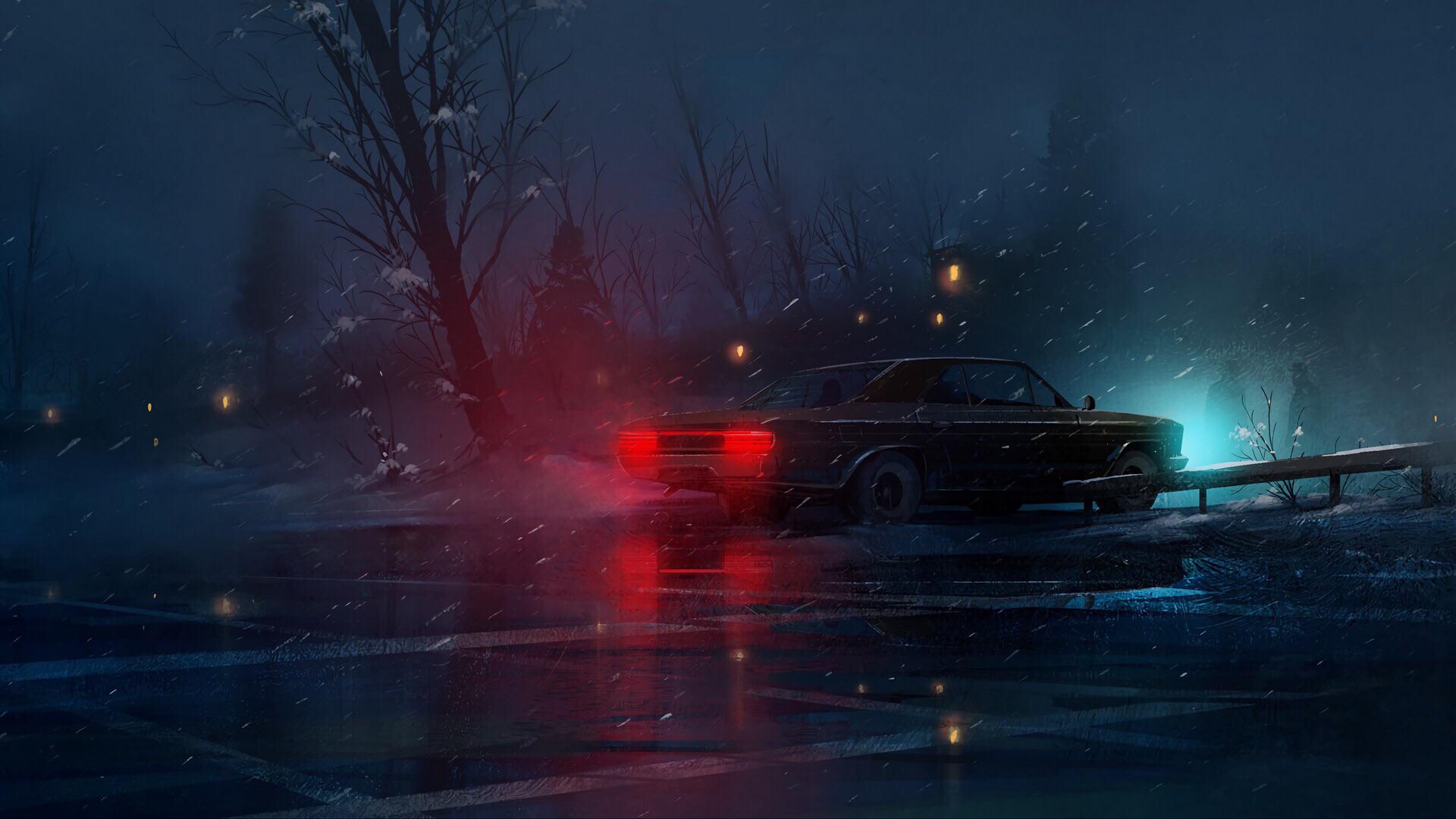 Car In Snow Night , HD Wallpaper & Backgrounds