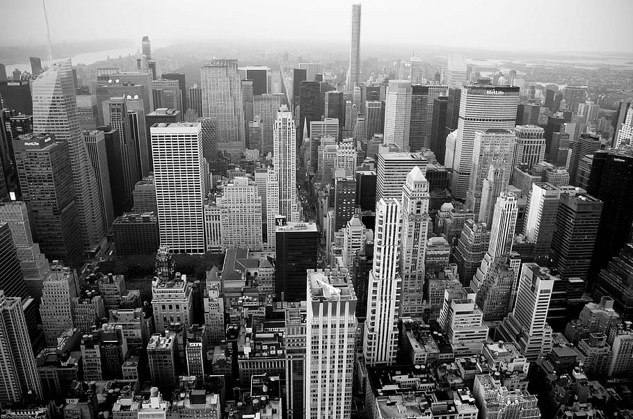 Gray Scale Top View Of New York City, Skyline, Drone, - New York By Drone , HD Wallpaper & Backgrounds