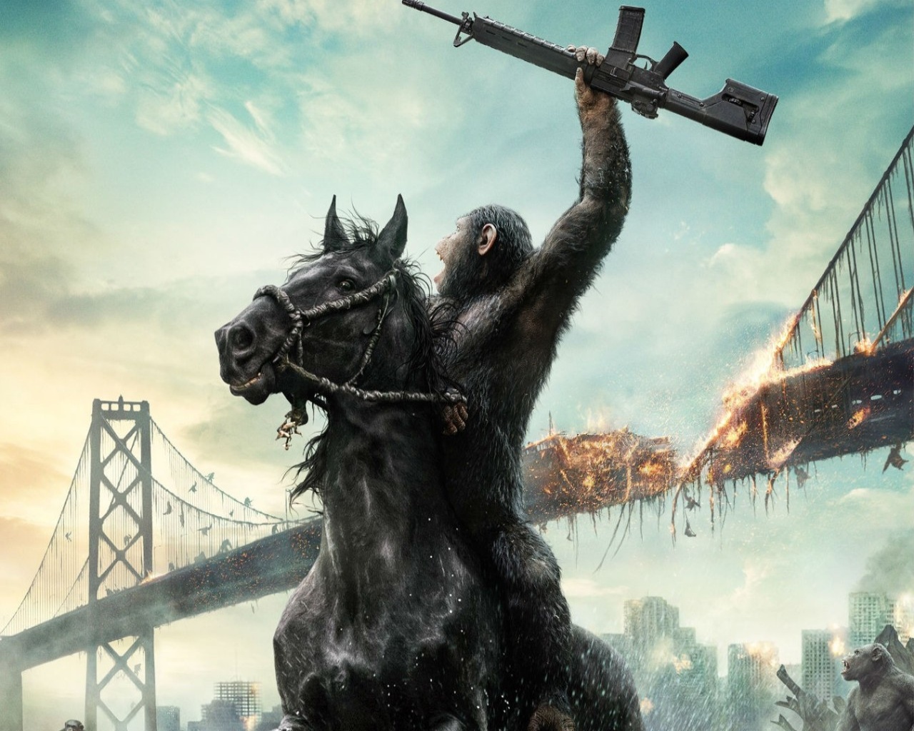 Very Cool Dawn Of The Planet Of The Apes - Caesar On Horse Planet Of The Apes , HD Wallpaper & Backgrounds