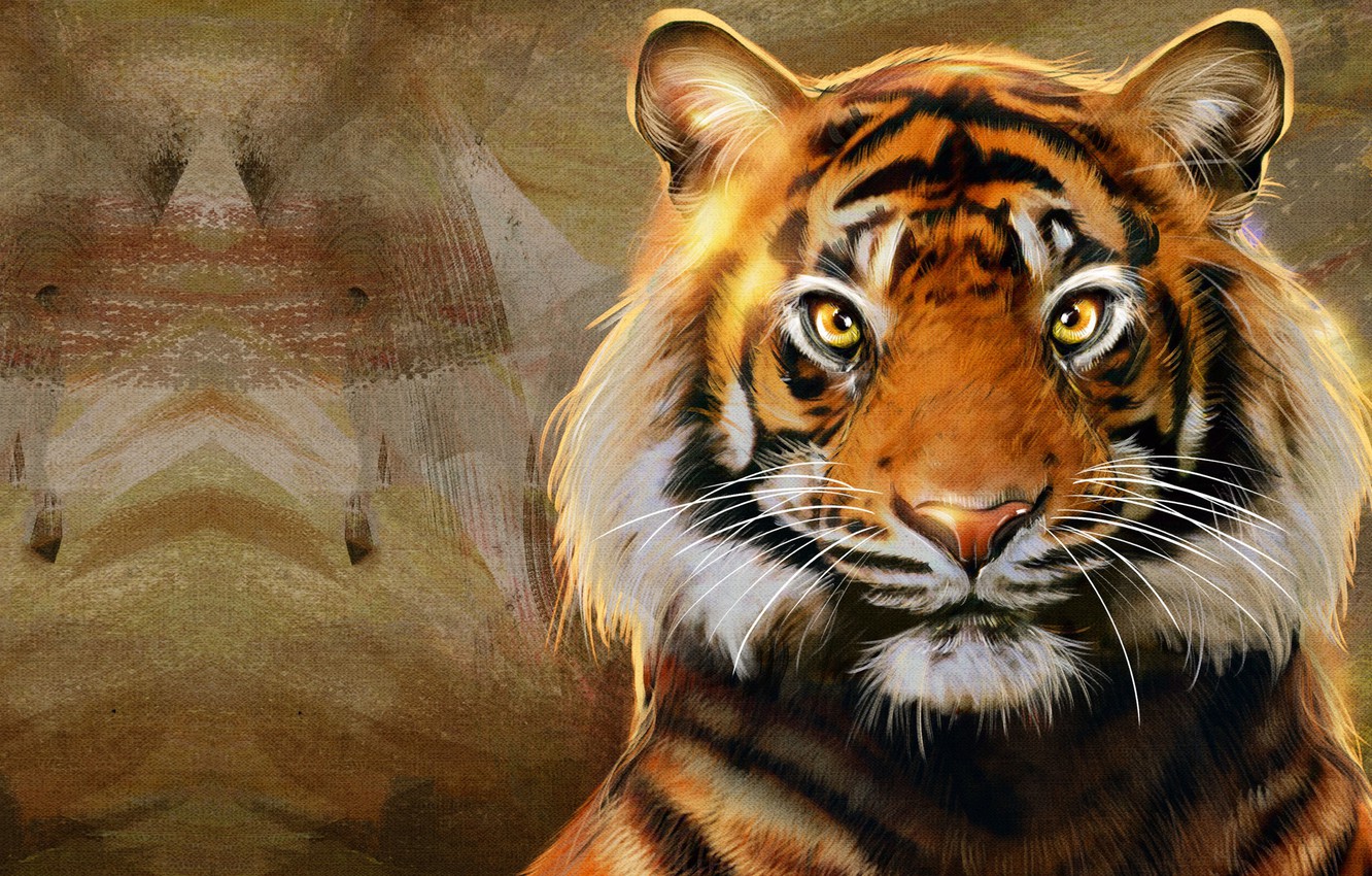 Photo Wallpaper Strips, Tiger, Predator, Art, Big Cat, - Bengal Tiger , HD Wallpaper & Backgrounds