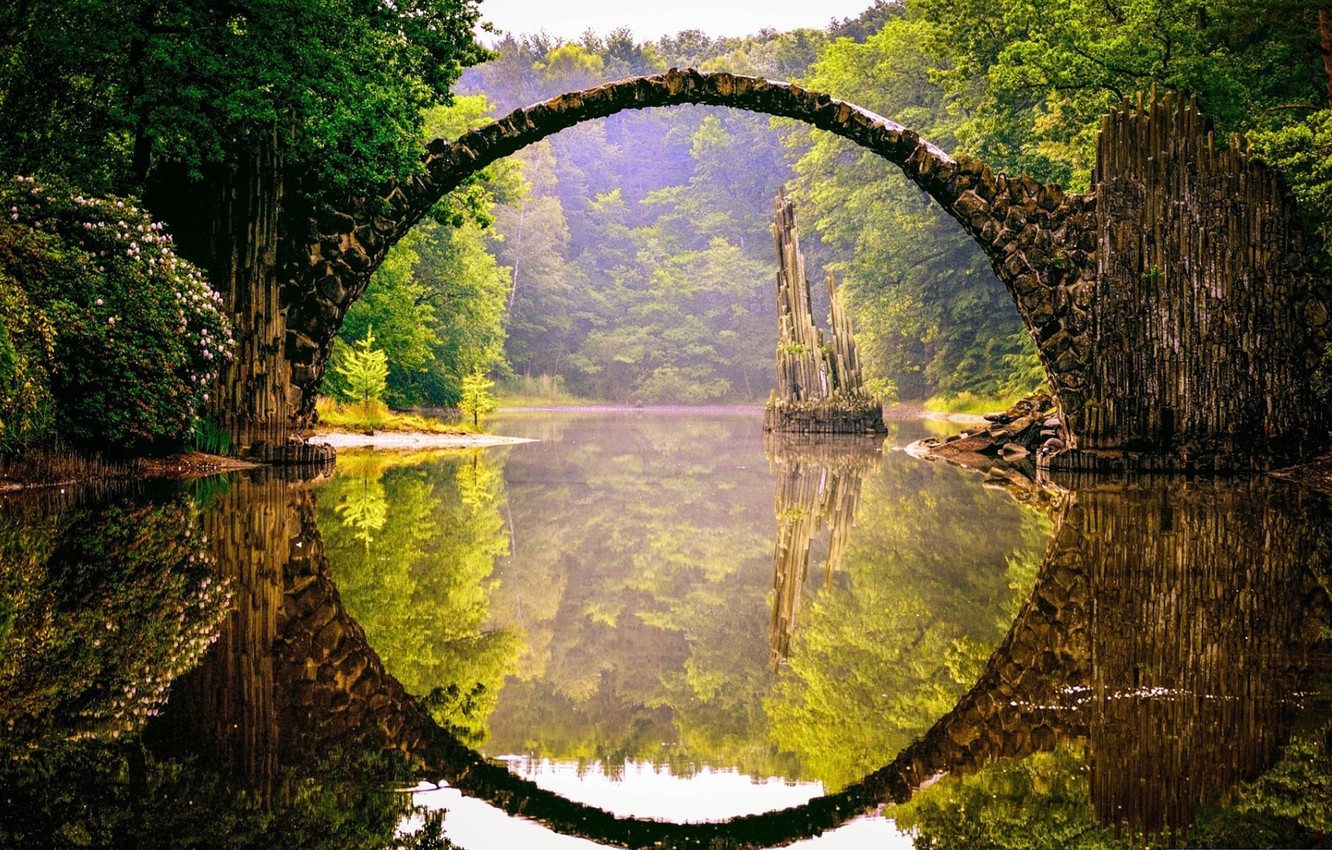 Photo Wallpaper Green, Forest, River, Trees, Landscape, - Devil's Bridge Germany 4k , HD Wallpaper & Backgrounds