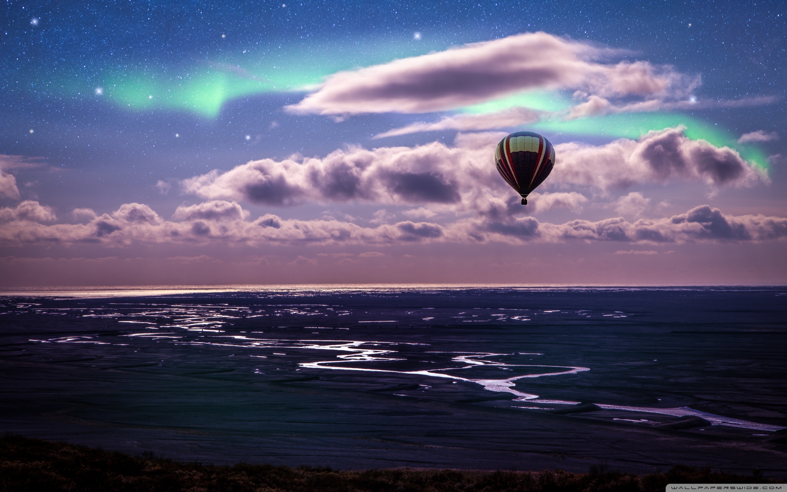 Hot Air Balloon Northern Lights Hd Wallpaper Backgrounds Download