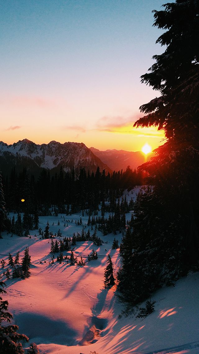 Snowy Mountain Sunset Wallpaper Iphone , HD Wallpaper & Backgrounds