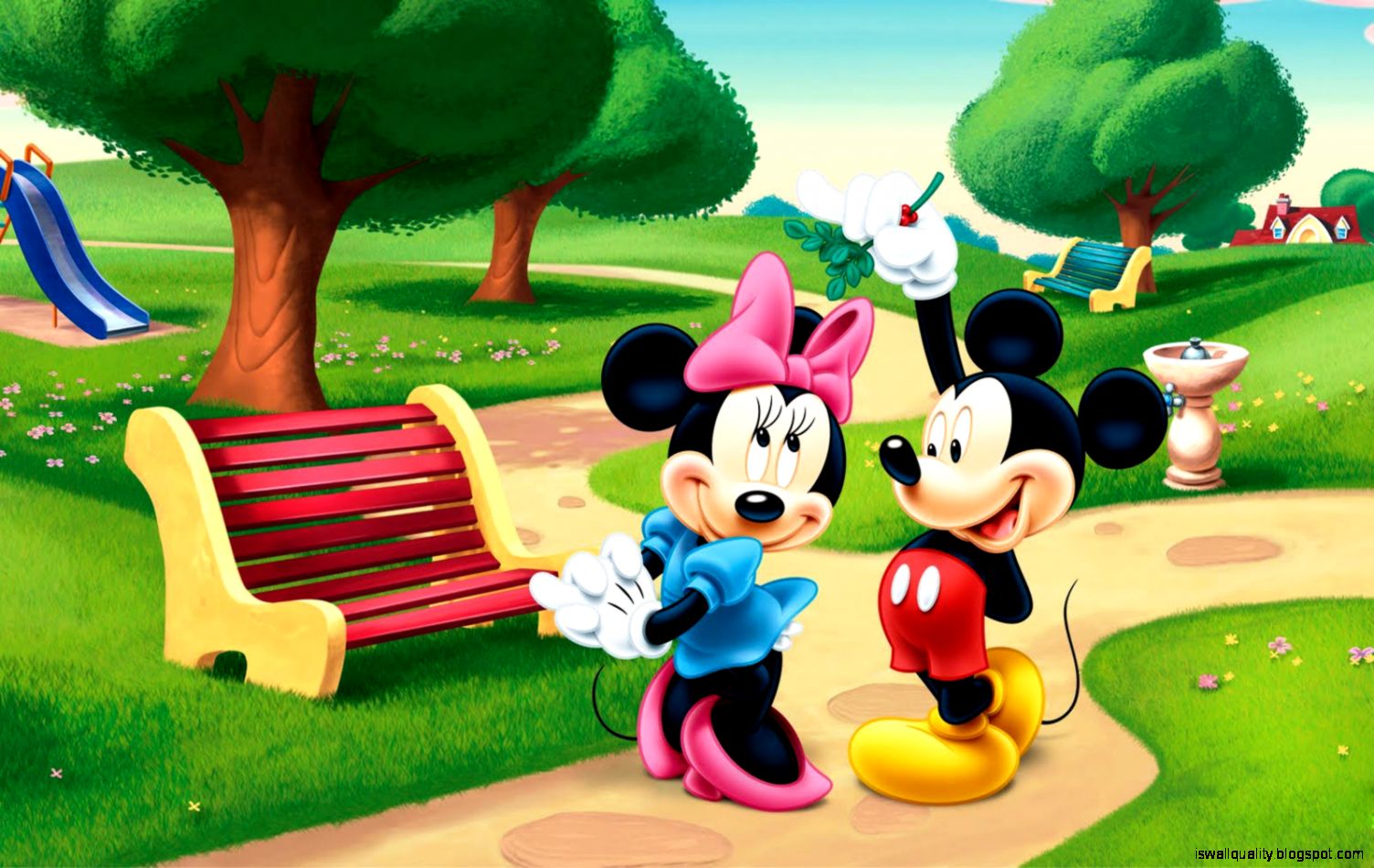Mickey Mouse Mini In Garden - Mickey Mouse And Minnie Mouse Background , HD Wallpaper & Backgrounds