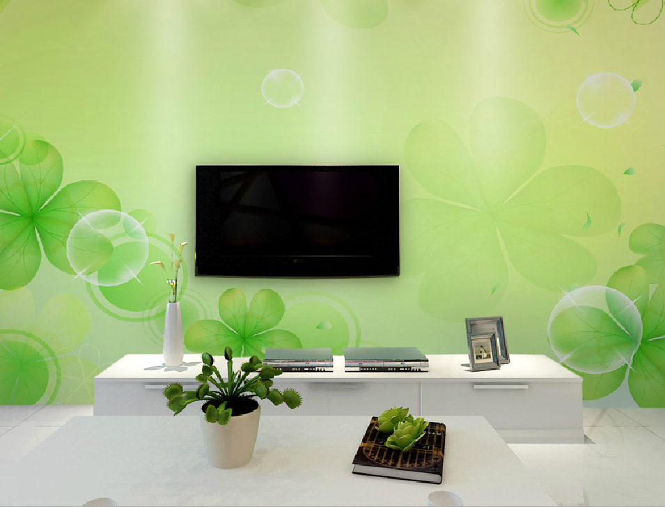 White Tv Cabinet With Green Wallpaper - Living Room , HD Wallpaper & Backgrounds