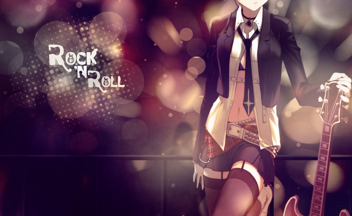 Anime Rock Roll Anime Girl Guitar Bokeh Light Music - Anime Guitar Wallpaper Hd , HD Wallpaper & Backgrounds