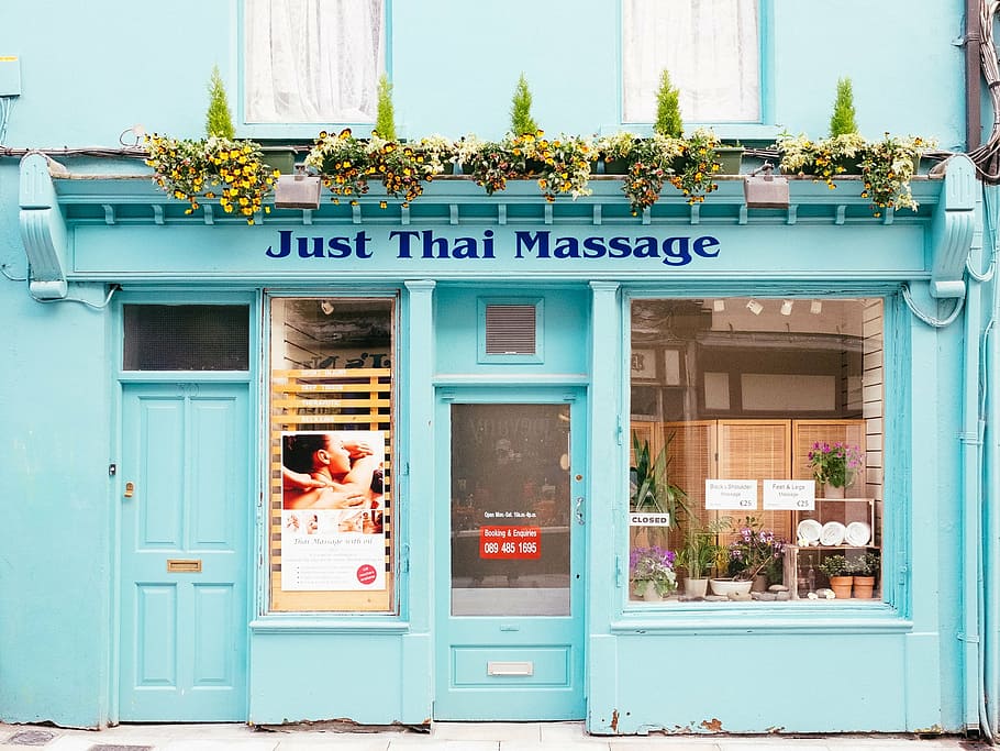 Just Thai Massage Signage On Teal Wall, Wellness, Go - Thai Spa Shop In Thailand , HD Wallpaper & Backgrounds