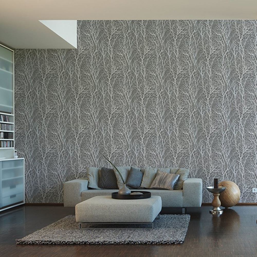 As Creation Grey Wallpaper Geometric Wood Trees Metallic - Versace 34326 5 , HD Wallpaper & Backgrounds