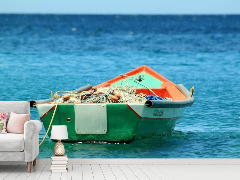 Photo Wallpaper A Fishing Boat - قارب صغير في البحر , HD Wallpaper & Backgrounds
