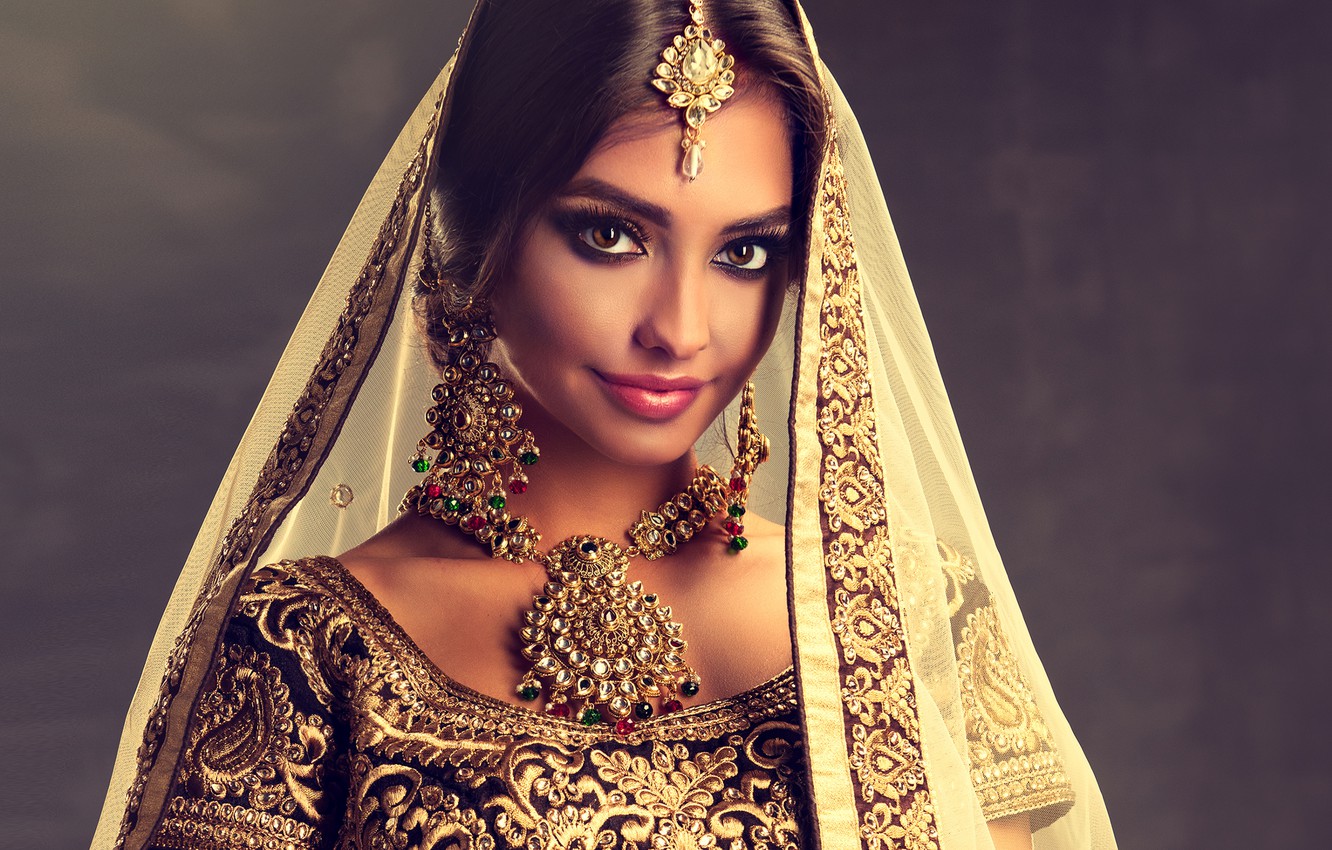 Photo Wallpaper Girl, Style, Portrait, Decoration, - Indian Woman Dressed Up , HD Wallpaper & Backgrounds